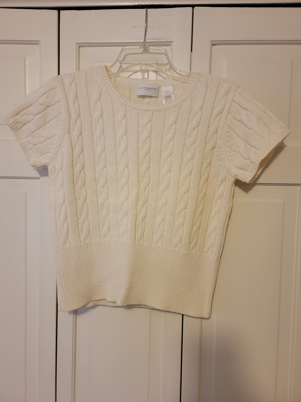 Cable Knit Short Sleeve Sweater Top - Cream Size M EUC